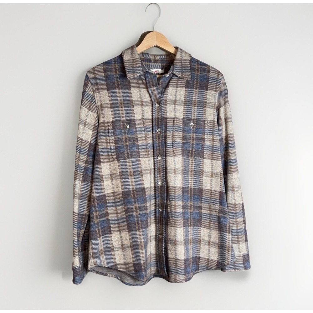 Faherty Legend Sweater Over Shirt Bozeman Plaid Button Down Women's Size Medium